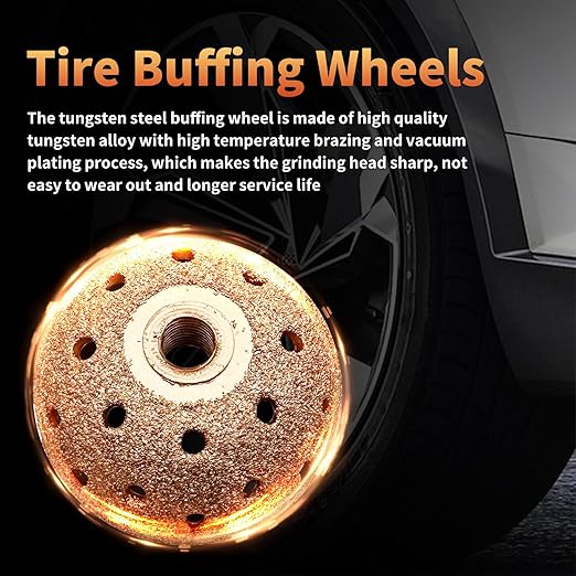 53Pcs Tire Patch Kit Heavy Duty, Tire Repair Tools 55 mm Tungsten Steel Buffing Wheel with 32mm/42mm/58mm Tire Patches, Tire Inner Liner Scraper, Tire Patch Roller for Car Motorcycle Bike Grinding