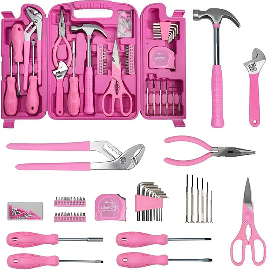 Pink Tool Set for Women, 136-Piece Household Small Tool Set, Toolbox Storage for Home Repairs, Portable Hand Tool Kit for Home Car College