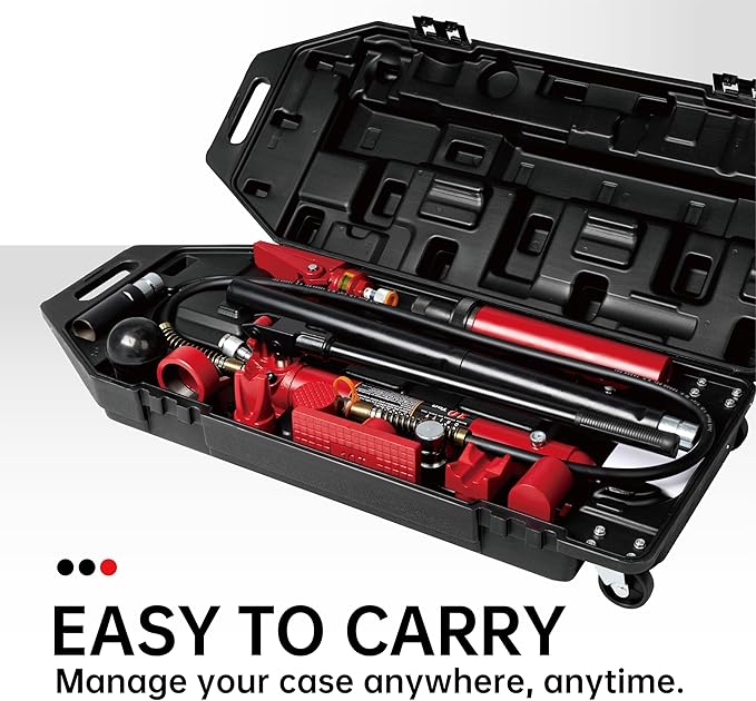 10 Ton (20,000 lbs Capacity) Porta Power Jack Hydraulic Ram Auto Body Frame Collision Repair Kit Set, 17-Pcs, with Blow Mold Carrying Case and Gauge