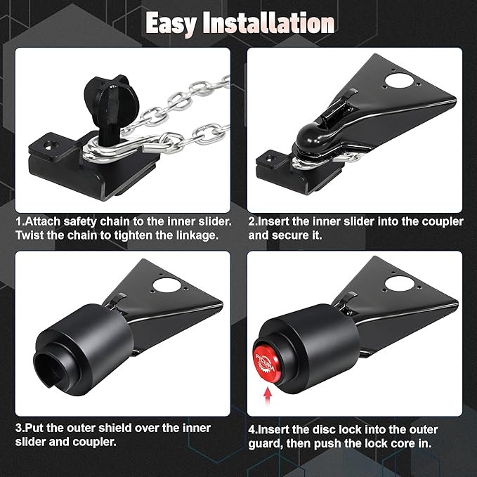 Upgraded Trailer Hitch Locks Fits 2-5/16 Inch Coupler, Heavy Duty Trailer Lock, Anti-Theft Trailer Coupler Lock for RV, Trailer, Boat, Pickup(Red)