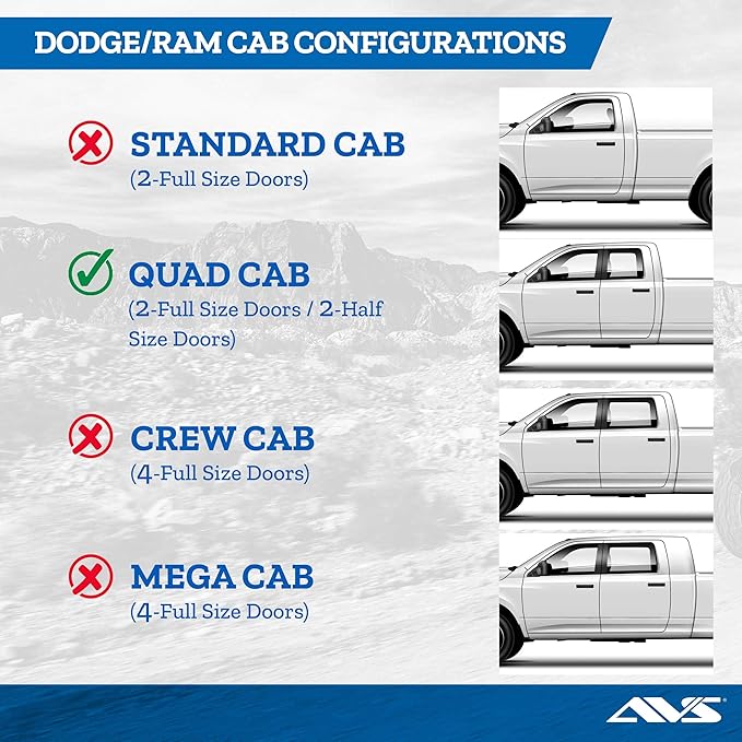 Auto Ventshade [AVS] Low Profile Rain Guards For 2009 - 2024 Dodge Ram 1500 (19-24 Classic Body Only), QUAD CAB ONLY (In-Channel Mount only) | Window Vent Visors, 4 pcs. - Dark Smoke | 994003