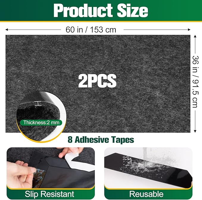 ToLanbbt 2 Pack Garage Floor Mat 60" x 36" - Oil Spill Mat for Under Car Driveway Oil Drip Pad with 8P Tapes, Waterproof Backing, Leak Absorbent, Reusable, Washable, Protect Garage Floor (Dark Gray)