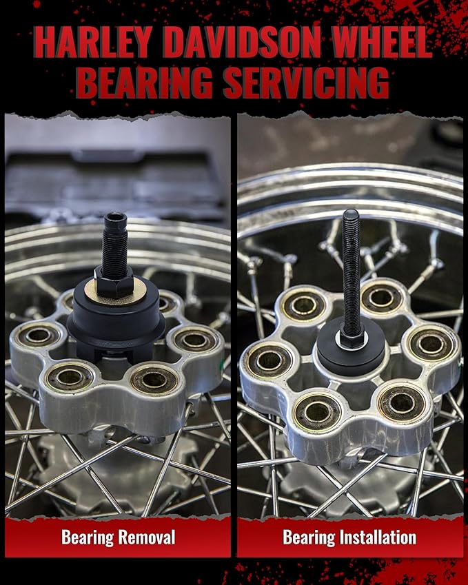 Motorcycle Wheel Bearing Puller Tool Kit Compatible with Most Harley Davison Motorcycles from 2000, Wheel Bearing Removal and Installation Tool for 3/4" 1" 25mm Bearings