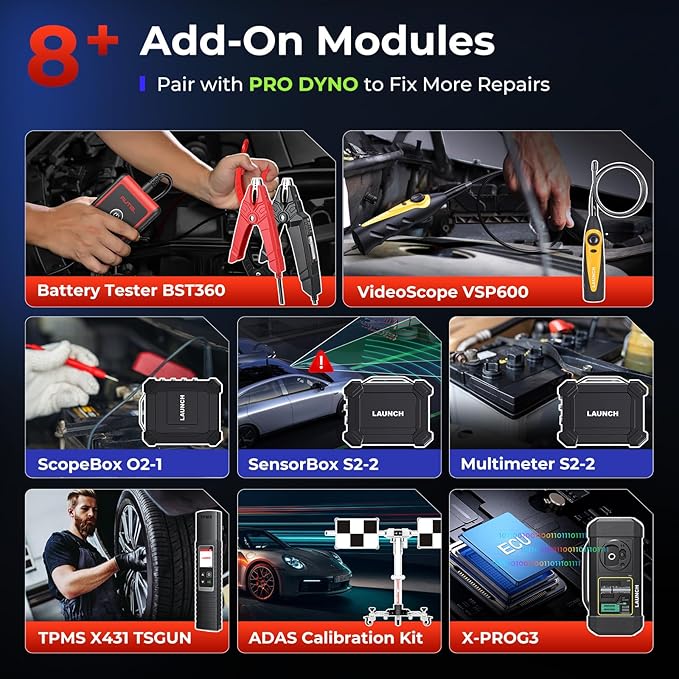 Launch X431 PRO Dyno Bidirectional Scan Tool, ECU Coding Online Offline, 38 HOT Services, CANFD DoIP, FCA SGW, 8 Expansion Modules