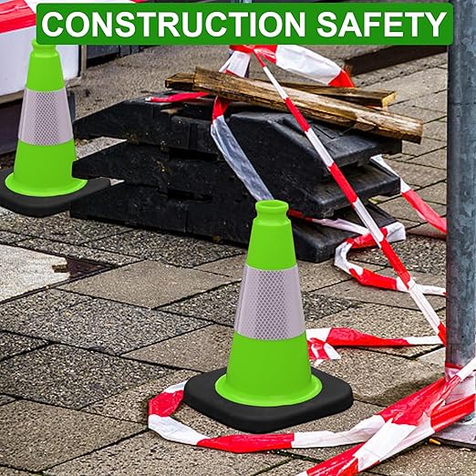 OrangeStar 12" Traffic Cones 4-Pack, Green Safety Cones with Reflective Collar & Heavy Duty Base for Driving Practice, Parking Lots, Roadwork, Construction | Indoor & Outdoor Use