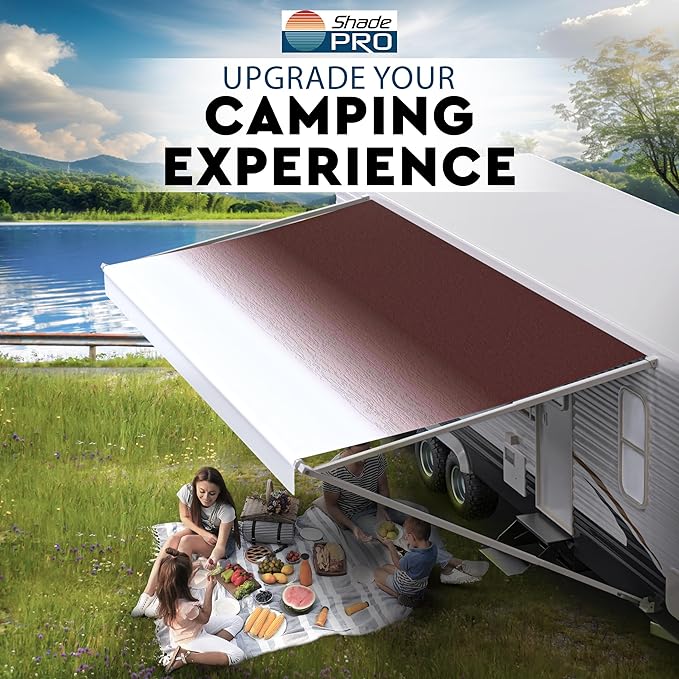 Shade Pro RV Awning Fabric Replacement | Durable Premium Grade Vinyl (13' [Fabric 12' 2"], Reverse Burgundy Fade) Camper Shade Awning Canopy