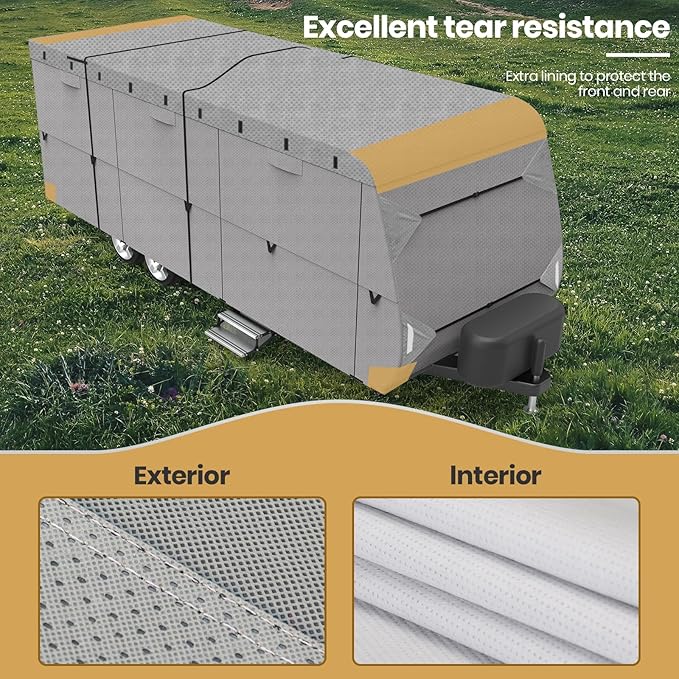 Leader Accessories Windproof RV Cover 14' -16' Travel Trailer Cover Extra Thick Camper Cover - Anti-uv & Ripstop with 4 Tire Covers, Adhesive Repair Patches