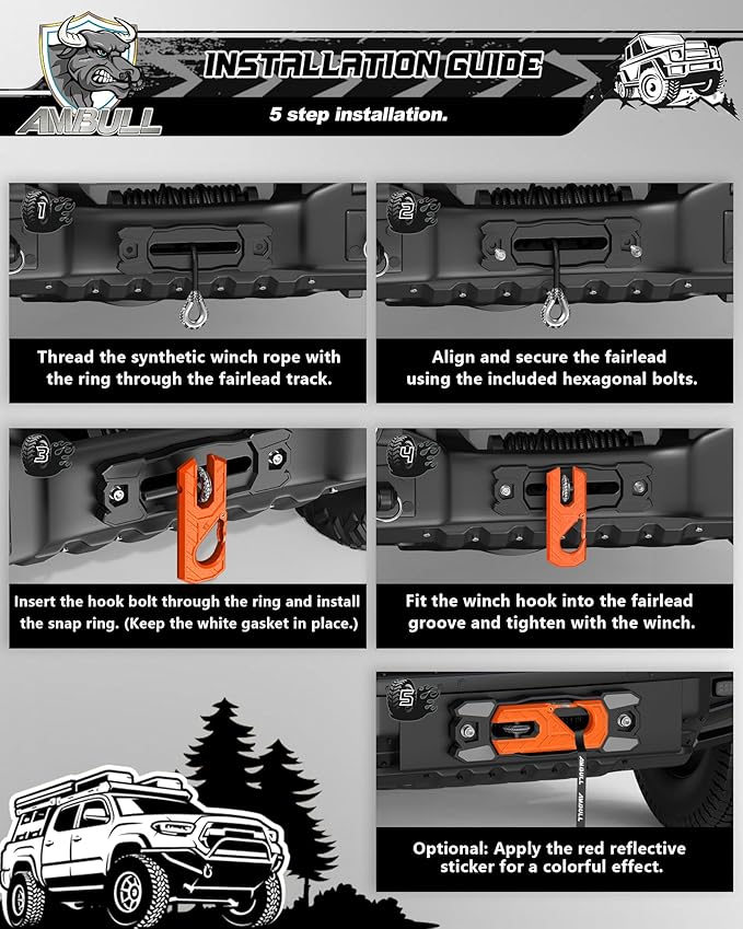 Winch Fairlead with Tow Hook, Aluminum Hawse Fairlead with Grade 80 Forged Steel Winch Hook, 33000lb Break Strength Winch Fairlead Hook Set for Off-Road Vehicle Recovery, BlackOrange