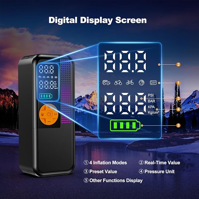 Jump Starter with Air Compressor,5500A Portable Car Battery Booster(All Gas & 10L Diesel) with 150PSI Cordless Auto Tire Inflator,15V Portable Car Battery Jump Starter Box with LCD Display LED Light