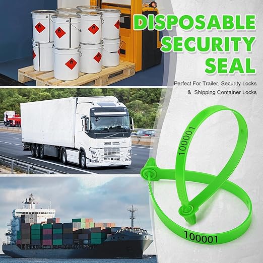 1000 Plastic Truck Door Seal Security Seals Tamper Evident Tite-Lock Security Tags Numbered Safty Disposable Locks for Trailer Logistics Transport Package Shipping (Green)