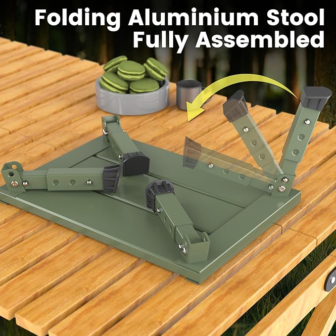 Adjustable RV Step Stool, 3-Step Height Adjustment, Foldable Legs, Wide Anti-Slip Surface,Supports Up to 1,000 lb, Premium Aluminum Construction Easy to Carry (Army Green)