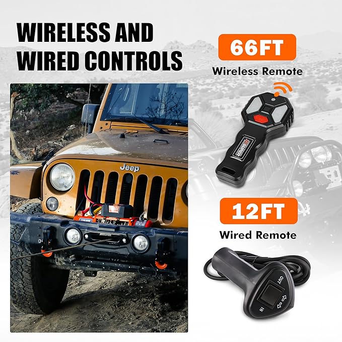 ZESUPER 12V 13000 lb Load Capacity Electric Winch Kit with Synthetic Rope, Wireless Remote and Corded Control,Waterproof IP68 Off Road Winch for Jeep,Truck,SUV