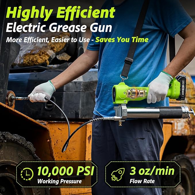 Grease Gun Battery Powered: Built for Farmers, Mechanics & Truckers, Electric Grease Gun Kit with 2 Batteries and Charger, 39.4" Hose & LED Light for Tractors, Trailers, and Heavy Equipment