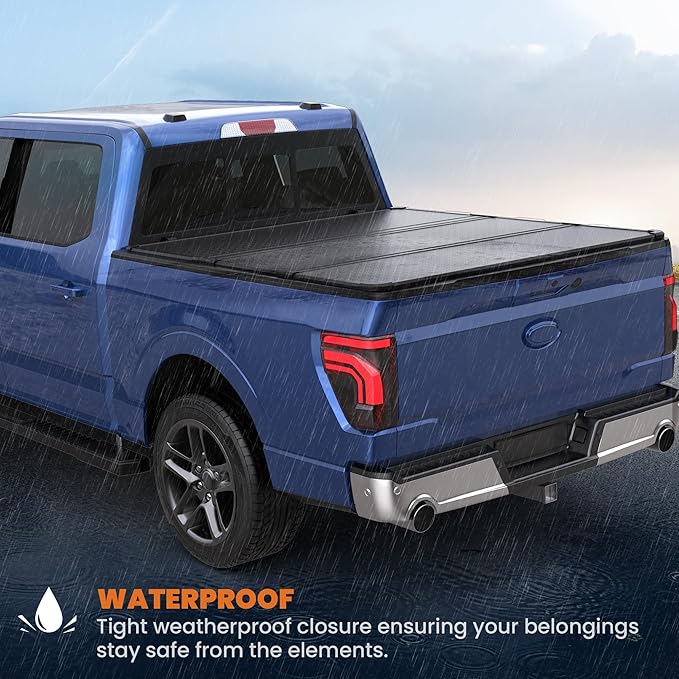6.5 FT Hard Tri 3-Fold Truck Bed Tonneau Cover Compatible for 2015-2024 2025 Ford F150 F-150 Styleside (Not for Flareside) 6'5" Bed 3 Fold