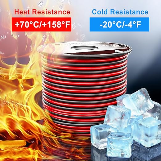 100FT 14/2 Gauge Red Black Cable Hookup Electrical Wire LED Strips Extension Wire 12V/24V DC, 14AWG Flexible Extension Cord for LED Ribbon Lamp Tape Lighting