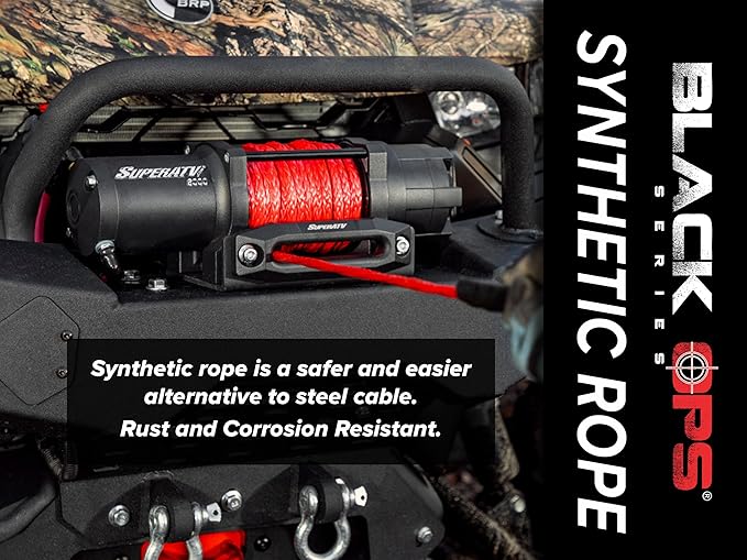 SuperATV 12,000 lb Black Ops Winch with Wireless Remote and Synthetic Rope for UTVs/Jeeps/SUVs | Permanent Magnet DC 12V, 6.0 HP Motor | 14' Length Wiring | 230:1 Gear Ratio