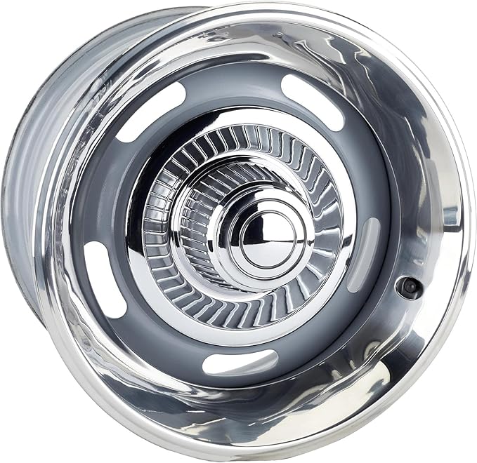 Speedway Motors GM Style Rally Wheel Kit with 15x7 and 15x8 Silver Painted Steel Wheels, 5 on 4.75” BP, Includes Beauty Rings, Derby Center Caps, Lug Nuts, and Valve Stems Set of 4