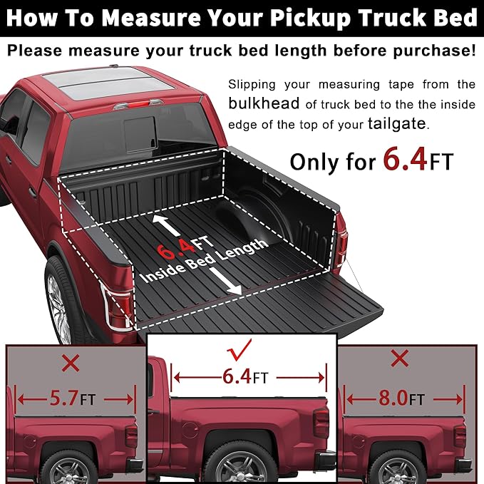 Soft Roll Up Truck Bed Tonneau Cover Compatible for 2002-2024 Dodge Ram 1500 Fleetside Without Ram Box（19-24 Classic Only 6.4FT 76Inch