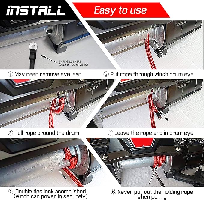 Synthetic Winch Rope-3/16 x 50ft 8,450LBS Winch Line with 4-7/8" Fairlead, Forged Winch Hook and Rubber Stopper, Protective Sleeve Synthetic Winch Cable for 4WD ATV UTV Offroad Vehicles Black