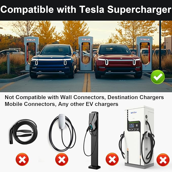 2025 Upgraded Tesla Charger Adapter, NACS DC Adapters for Supercharger to CCS EV, 500 Amps 1000V, Compatible with Ford, Lightning, Rivian, GM, Volvo CCS1 Electric Vehicle Fast Charging