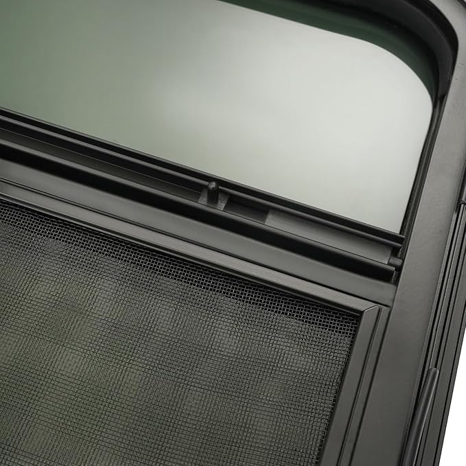 14" W x 16" H RV Window Vertical Sliding, DOT Certified - Shatterproof Tempered Tinted Glass, with Net Screen and Trim Ring, Teardrop Replacement Trailer Camper Window