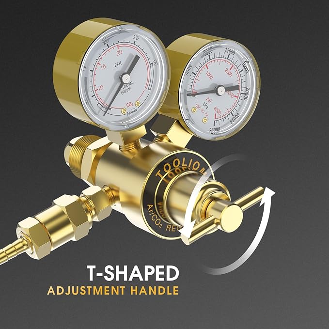 TOOLIOM Argon CO2 Regulator with 6.6FT Hose, Welding Gas Regulator for MIG and TIG, CGA580 Inlet Connection, 0-4000 PSI Input Pressure