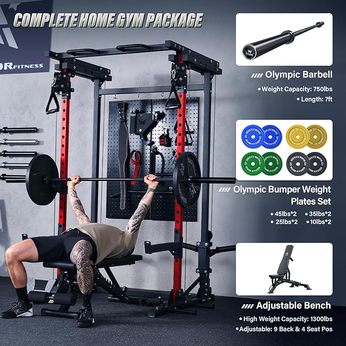 MAJOR FITNESS Drone3 Power Cage - Multi-Function Power Rack for Home Gym, Squat Rack with Pull-up Bar, Cable Crossover System, J-Hooks, for Strength Training, Heavy-Duty Steel Construction