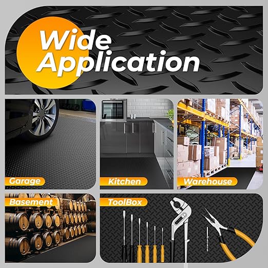 7.8 x 22 FT Garage Floor Mat, 2.8mm Thickness Diamond Plate Vinyl Garage Flooring Roll for Under Car, Large Size 172 SQFT for Large SUVs, MPV, Pickup Truck, RV, Black