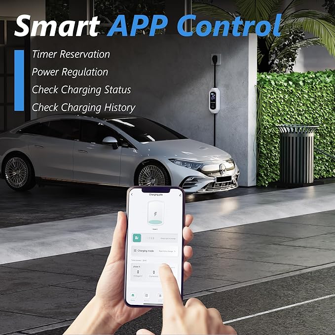 EV Charger Level 2, 40A Amp Portable EV Charger for All SAE J1772 EVs Without Adapter, 25FT+2FT Cable, 9.6KW EV Car Charging Station with App Control, Electric Vehicle Chargers(240V, NEMA14-50 Plug)