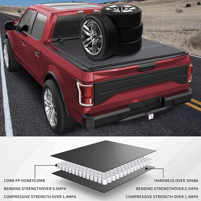 6.5FT Hard 3-Fold Fiberglass Truck Bed Tonneau Cover Compatible for 2017 2018 2019 2020 2021 2022 2023 2024 Nissan Titan Tri Folding 79Inch-Not Compatible for Titan Box