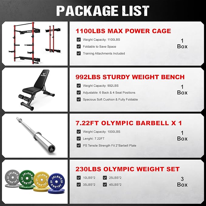 Folding Squat Rack, Wall Mounted Power Rack for Home Gym, Space Saving Multi-Functional Power Cage with Attachments