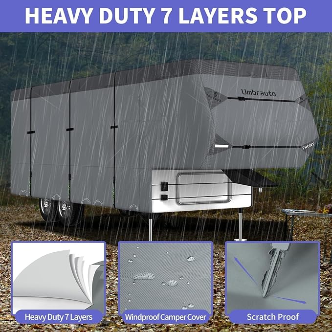 Umbrauto 5th Wheel RV Cover Fits 37' - 40' Travel Trailer Motorhome, Extra-Thick Windproof Camper Cover with 6 Gutter Cover Adhesive Repair Patches, Ladder Cover