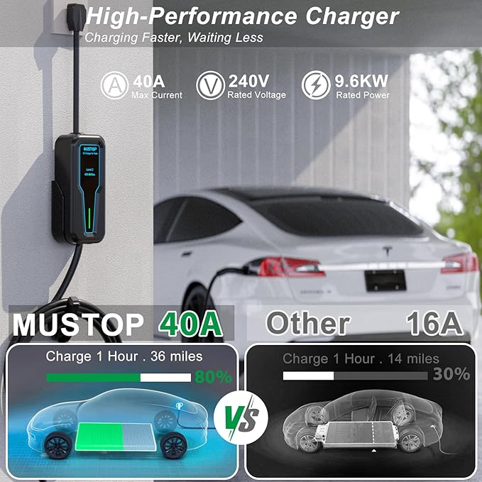 Portable Level 2 EV Charger for Tesla, 40A NACS Car Charger with 240V, 25FT Extension Cable, EV Charging Station for Tesla Cars【 Only for Tesla EVs 】