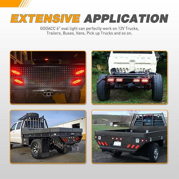 GOOACC 6Inch Oval Trailer Tail Light 4PCS 10LED Red Stop Brake Turn Signals Lights w/Surface Mount Grommets Plugs IP67 Waterproof for Truck RV Tractor