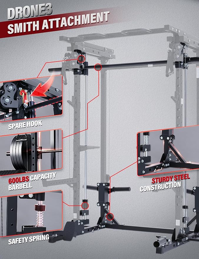 Major Fitness Drone3 Smith Machine – All-in-One Home Gym Squat Rack with Weight Bar, Cable Crossover Machine – Heavy-Duty Fitness Equipment for Strength Training and Full-Body Workouts