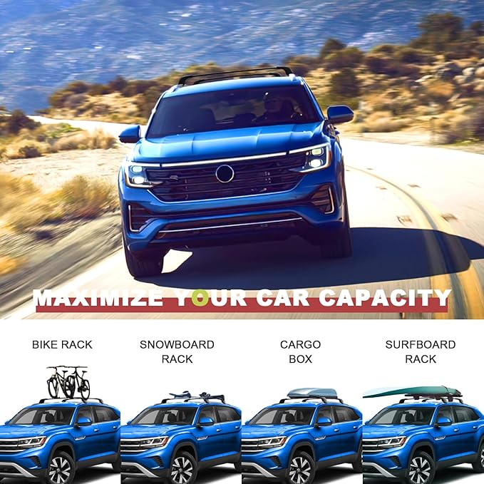 KINGGERI Lockable 260Lbs Roof Rack Cross Bars Compatible with Volkswagen VW Atlas Cross Sport 2020-2026 (with Flush Side Rails), Heavy Duty Aluminum Crossbars All Metal Accessories