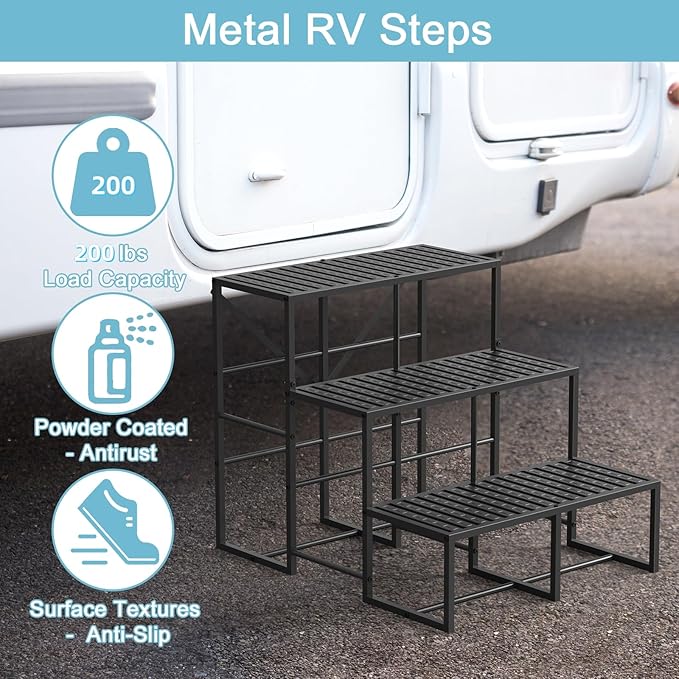 LIANTRAL 3 Step RV Stairs, Non-Slip Hot Tub Steps, Outdoor Stairs for Safe Entry and Exit, Portable Step Ladder for Pool, Mobile Home, Campers, Porch