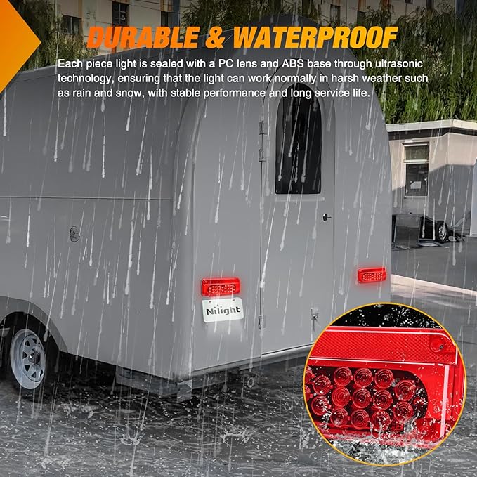 Nilight RV Tail Light 2PCS 54 LED White License Plate Lights Red Running Stop Brake Turn Signals Surface Mount Waterproof Taillights for Camper Van Caravan