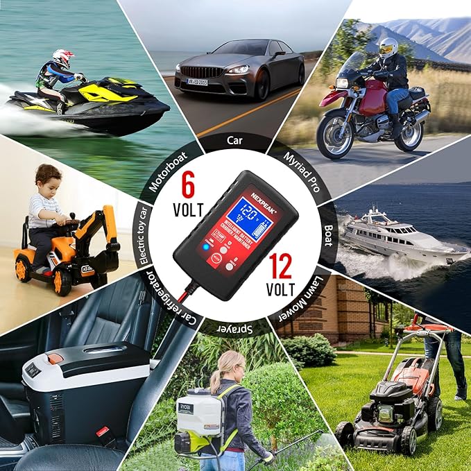 [3-Pack]1.75-Amp Car Battery Charger, 6V and 12V Smart Fully Automatic Battery Charger Maintainer, Trickle Charger, Battery Desulfator for Car, Lawn Mower, Motorcycle, Boat, Marine Lead Acid Batteries