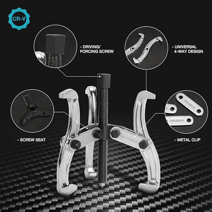 DURATECH 4-Inch 3-Jaw Gear Puller, Removal Tool for Gears, Pulleys, Bearings and Flywheels, Fully Assembled, CR-V Steel