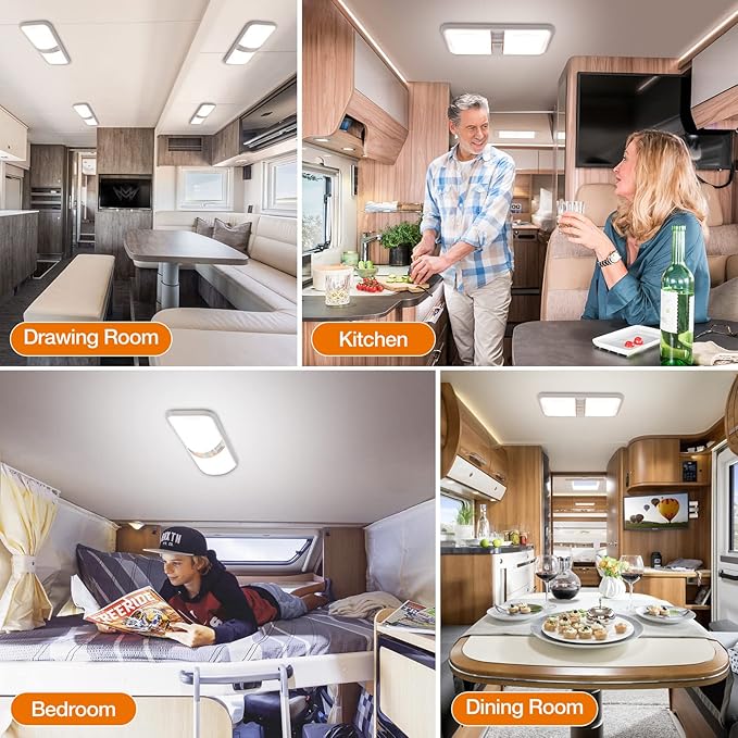 RV Lights Interior, 12 Volt Led Lights 1000LM, Camper Lights 8W, RV Led Lights Interior Fixtures 12V, RV Ceiling Dome Light with Switch for RV/Camper/Trailer/Boat/Car (Natural White, 2Pack).