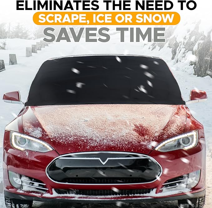EcoNour Snow Cover for Tesla Model 3/Y| Windshield Cover for Ice and Snow | Heavy-Duty 600D Oxford Fabric with Windproof Double Elastic Straps | Waterproof & Sag-Proof