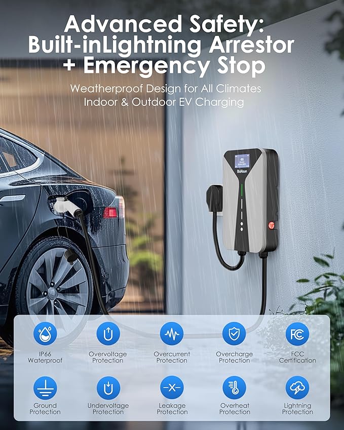 Level 2 EV Charger for Home(40Amp, 240V, NEMA 14-50P) with 4.3" LCD Screen, Electric Car Charger 9.6kW, 26 ft Cable and Wall Holder, Scheduled Charging, SAE-J1772 Connector