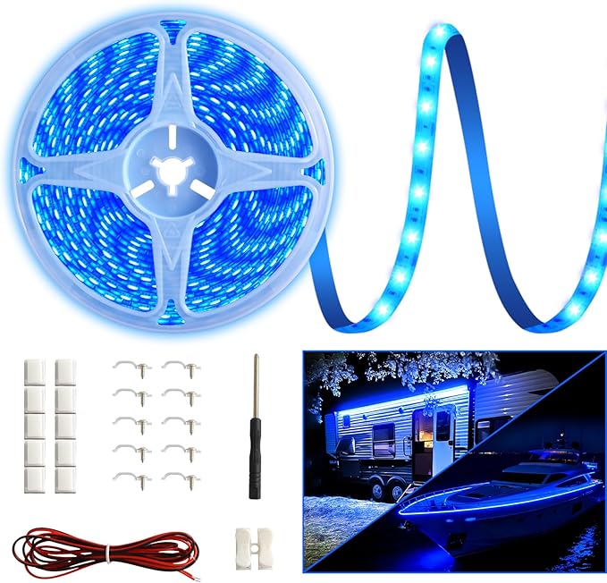 20FT RV Awning Light,12V Blue Camper Awning Lighting,Waterproof LED Strip,Exterior Underglow Lighting for RV Motorhome Travel Trailer Food Truck Outdoor Party
