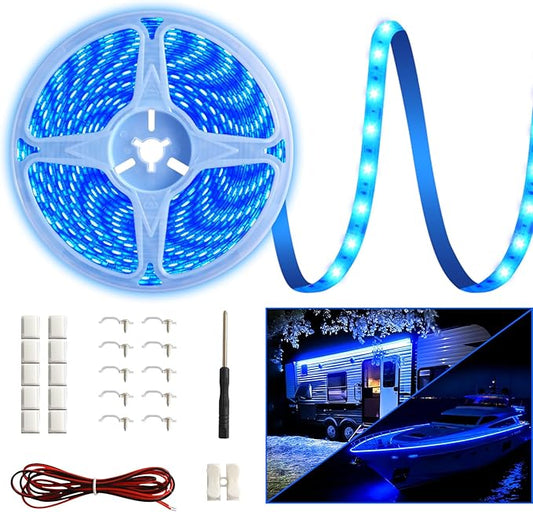 20FT RV Awning Light,12V Blue Camper Awning Lighting,Waterproof LED Strip,Exterior Underglow Lighting for RV Motorhome Travel Trailer Food Truck Outdoor Party