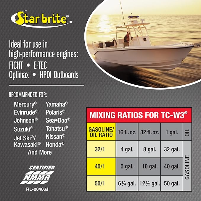 STAR BRITE Premium 2-Cycle Engine Oil TC-W3 - High-Grade Synthetic Blend for All 2-Stroke Outboard Motors, Personal Watercraft & High-Performance Engines