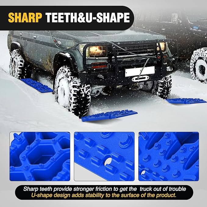 Nilight Recovery Off-road Traction Boards with Jack Lift Base Emergency Tire Ladder Mats For 4WD 4X4 Mud Sand Snow with 2PCS Mounting kit Carry Bag 2 leashes (Blue)