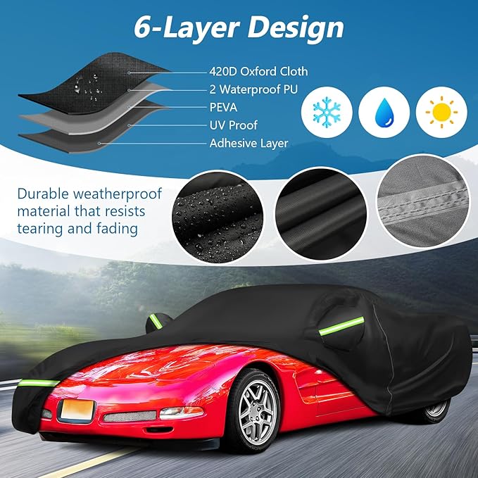 Waterproof Car Cover Replace for Chevy Corvette C5 1996-2004, 420D Outdoor Car Covers Windproof Heavy Duty Full Exterior Covers Waterproof All Weather for C5 1996-2004 Chevy Corvette
