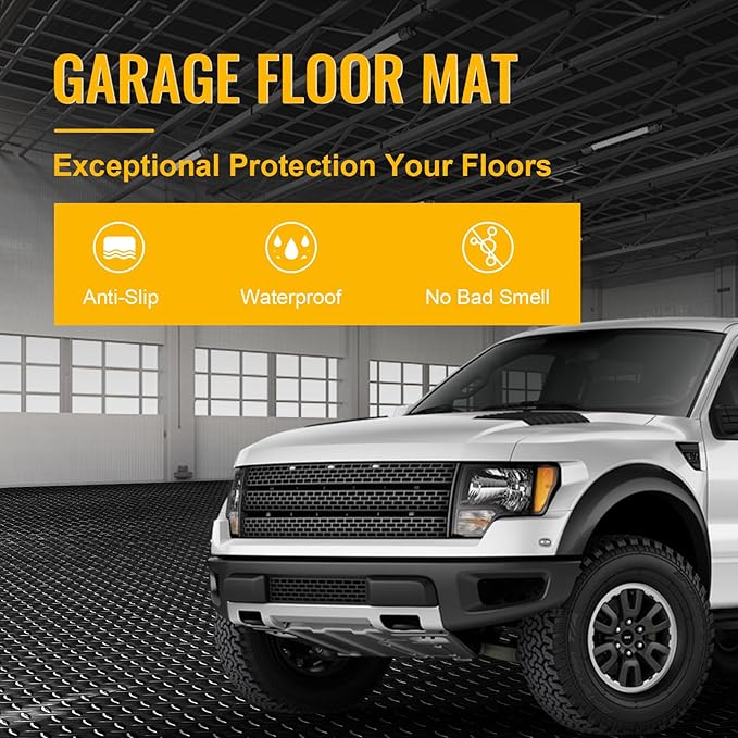 7.5x25 FT Garage Floor Mat, 2.8mm Thickened Flooring Roll for Under Car with 20Pcs Tapes, 188SQFT Diamond Plate, Non-Slip Floor Protector Mat for Garage, Warehouse, Gyms, Trailer(Black)