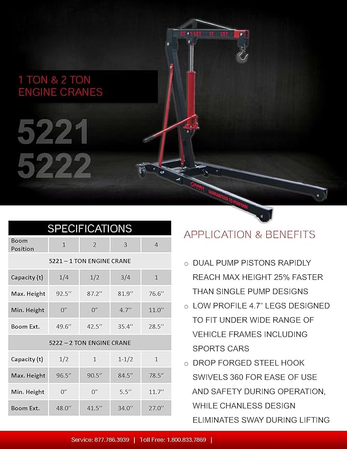 SUNEX TOOLS 5222 2-Ton Folding Engine Crane with Dual Pump Pistons